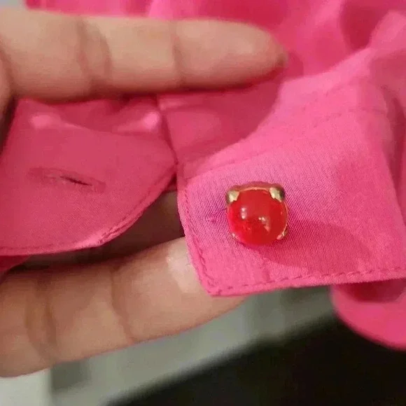 Pink LILLY PULITZER Silk Collared Split Neck Blouse - Picture 6 of 8